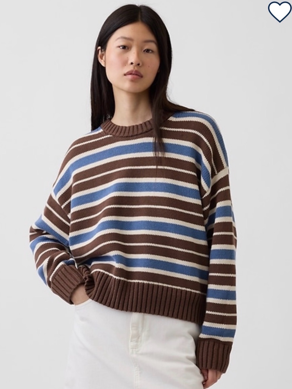 Gap 100% Cotton Oversized Crop Sweater brown and blue stripe